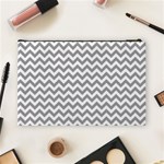 Grey And White Zigzag Cosmetic Bag (Large) Back