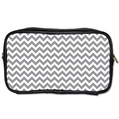 Grey And White Zigzag Travel Toiletry Bag (one Side) by Zandiepants