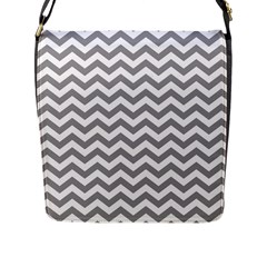 Grey And White Zigzag Flap Closure Messenger Bag (large) by Zandiepants