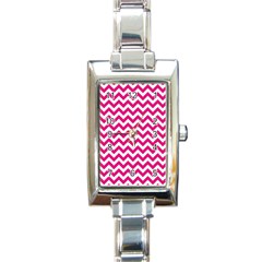 Hot Pink And White Zigzag Rectangular Italian Charm Watch by Zandiepants