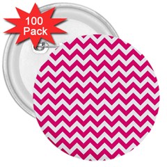 Hot Pink And White Zigzag 3  Button (100 Pack)