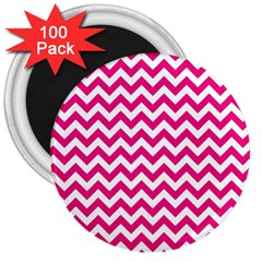 Hot Pink And White Zigzag 3  Button Magnet (100 Pack)