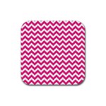 Hot Pink And White Zigzag Drink Coaster (Square) Front