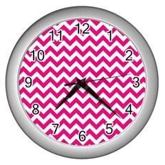 Hot Pink And White Zigzag Wall Clock (silver) by Zandiepants