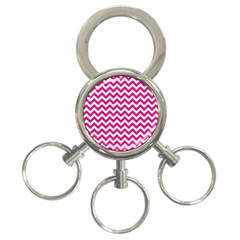 Hot Pink And White Zigzag 3-ring Key Chain