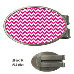 Hot Pink And White Zigzag Money Clip (oval) by Zandiepants