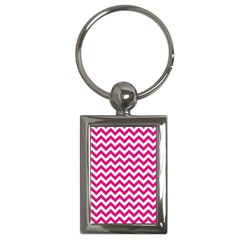 Hot Pink And White Zigzag Key Chain (rectangle)