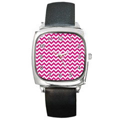 Hot Pink And White Zigzag Square Leather Watch by Zandiepants