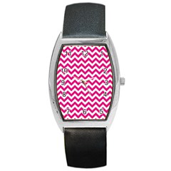 Hot Pink And White Zigzag Tonneau Leather Watch