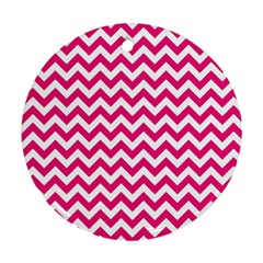 Hot Pink And White Zigzag Round Ornament (two Sides) by Zandiepants