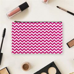 Hot Pink And White Zigzag Cosmetic Bag (medium)