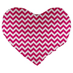 Hot Pink And White Zigzag 19  Premium Heart Shape Cushion