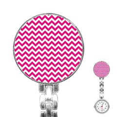 Hot Pink And White Zigzag Stainless Steel Nurses Watch by Zandiepants