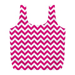 Hot Pink And White Zigzag Reusable Bag (l) by Zandiepants