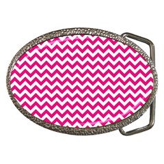 Hot Pink And White Zigzag Belt Buckle (oval) by Zandiepants