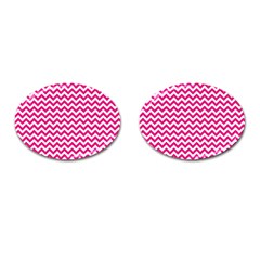 Hot Pink And White Zigzag Cufflinks (oval) by Zandiepants