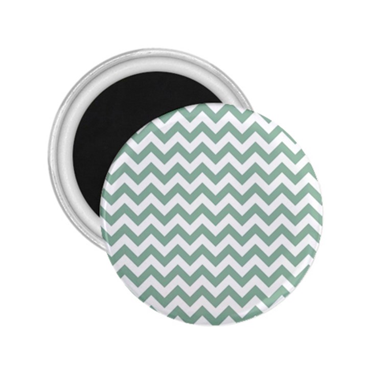 Jade Green And White Zigzag 2.25  Button Magnet