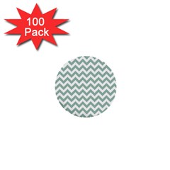 Jade Green And White Zigzag 1  Mini Button (100 Pack)