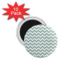 Jade Green And White Zigzag 1 75  Button Magnet (10 Pack) by Zandiepants