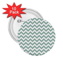 Jade Green And White Zigzag 2 25  Button (10 Pack) by Zandiepants