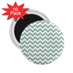 Jade Green And White Zigzag 2 25  Button Magnet (10 Pack)