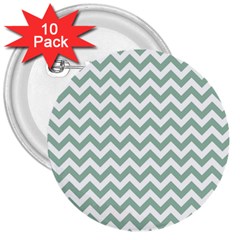 Jade Green And White Zigzag 3  Button (10 Pack)