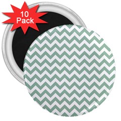 Jade Green And White Zigzag 3  Button Magnet (10 Pack) by Zandiepants