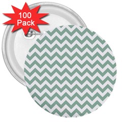 Jade Green And White Zigzag 3  Button (100 Pack)