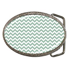 Jade Green And White Zigzag Belt Buckle (oval) by Zandiepants