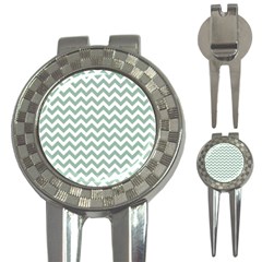 Jade Green And White Zigzag Golf Pitchfork & Ball Marker by Zandiepants