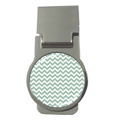 Jade Green And White Zigzag Money Clip (round) by Zandiepants