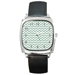 Jade Green And White Zigzag Square Leather Watch by Zandiepants