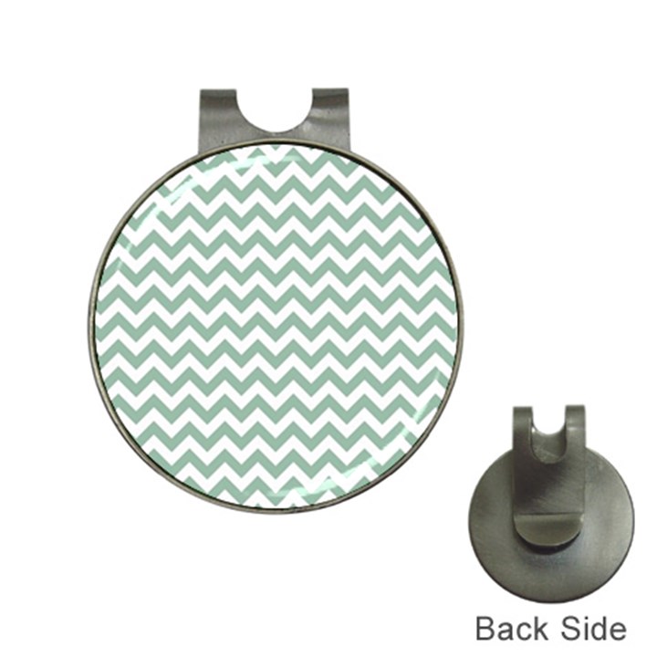 Jade Green And White Zigzag Hat Clip with Golf Ball Marker