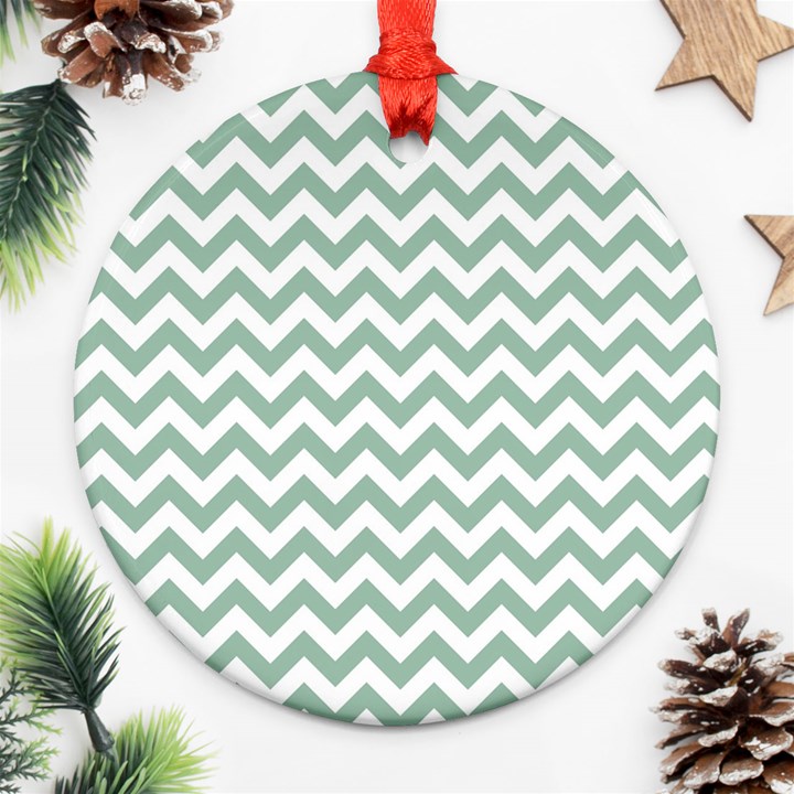 Jade Green And White Zigzag Round Ornament (Two Sides)