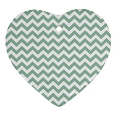 Jade Green And White Zigzag Heart Ornament (two Sides) by Zandiepants