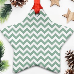 Jade Green And White Zigzag Star Ornament (two Sides)