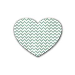 Jade Green And White Zigzag Drink Coasters (heart)