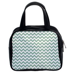 Jade Green And White Zigzag Classic Handbag (two Sides)