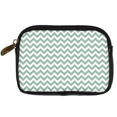 Jade Green And White Zigzag Digital Camera Leather Case