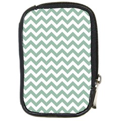 Jade Green And White Zigzag Compact Camera Leather Case by Zandiepants