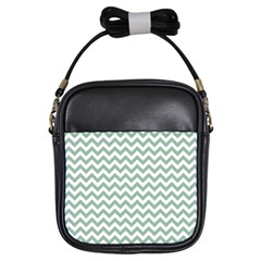 Jade Green And White Zigzag Girl s Sling Bag by Zandiepants