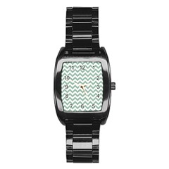 Jade Green And White Zigzag Stainless Steel Barrel Watch