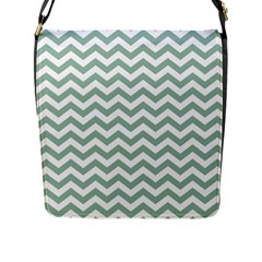 Jade Green And White Zigzag Flap Closure Messenger Bag (large) by Zandiepants