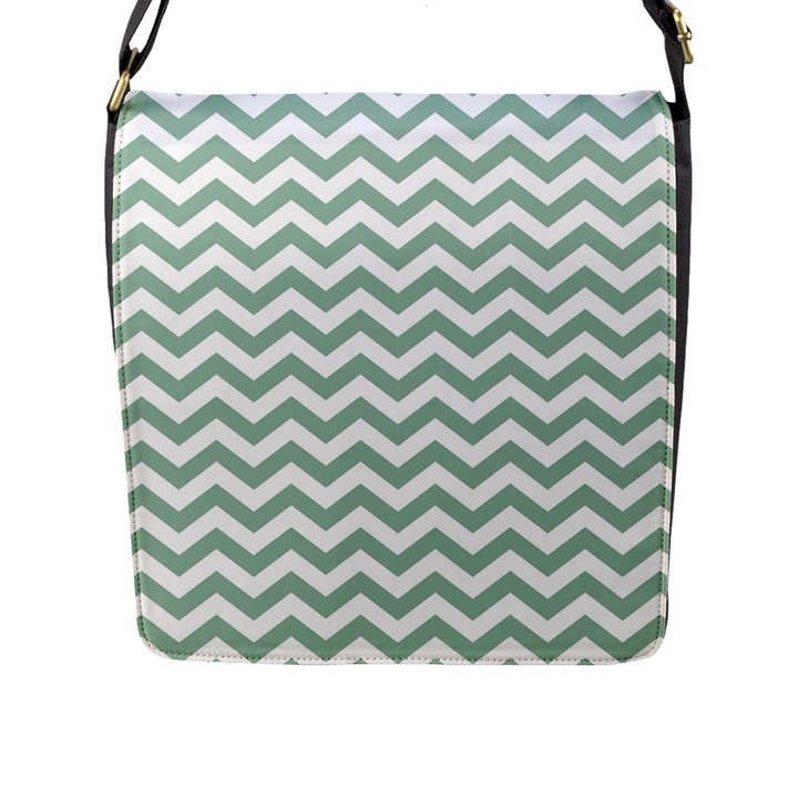 Jade Green And White Zigzag Flap Closure Messenger Bag (Large)