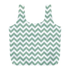 Jade Green And White Zigzag Reusable Bag (l) by Zandiepants