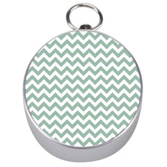 Jade Green And White Zigzag Silver Compass