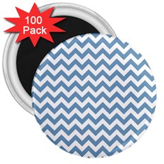 Blue And White Zigzag 3  Button Magnet (100 Pack)