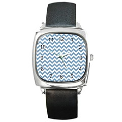 Blue And White Zigzag Square Leather Watch by Zandiepants