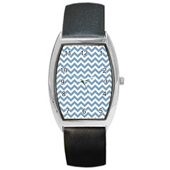 Blue And White Zigzag Tonneau Leather Watch by Zandiepants