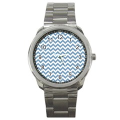 Blue And White Zigzag Sport Metal Watch by Zandiepants